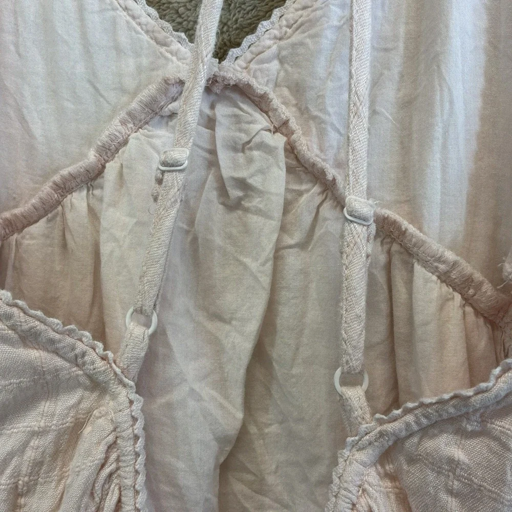 Aerie Sz M Pink Maxi Dress Babydoll‎ Halter Gauze Cotton Tiered EUC